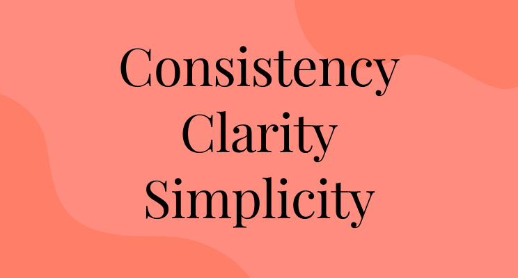 Text on plain red background. text reads: consistency, clarity, semplicity
