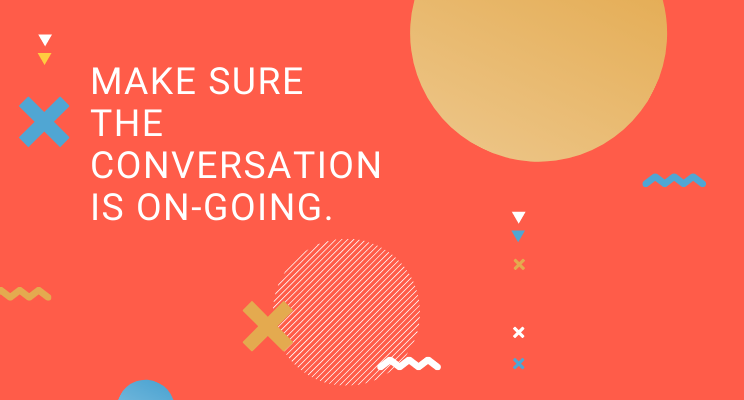 Text on image reads "Make sure the conversation is on-going". This is an essential step in building an effective tone of voice for your brand